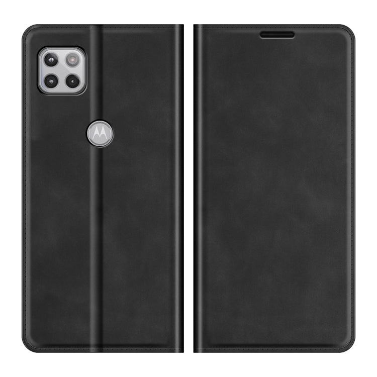 Para Motorola Moto One 5G ACE Caja de cuero de succión magnética de la succión magnética de la piel con soporte y tragamonedas y billetera (negro)