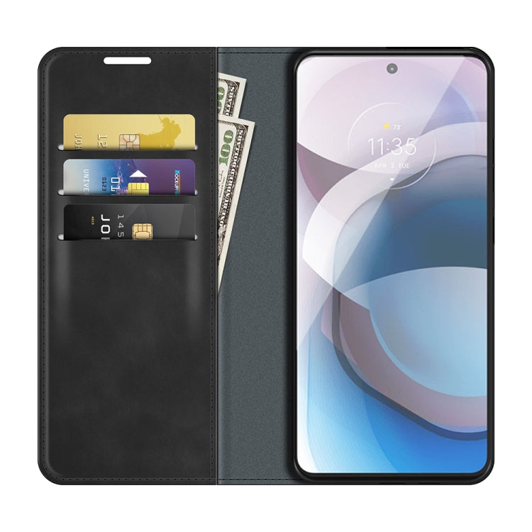 Para Motorola Moto One 5G ACE Caja de cuero de succión magnética de la succión magnética de la piel con soporte y tragamonedas y billetera (negro)