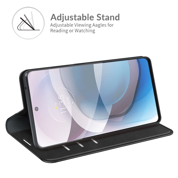 Para Motorola Moto One 5G ACE Caja de cuero de succión magnética de la succión magnética de la piel con soporte y tragamonedas y billetera (negro)