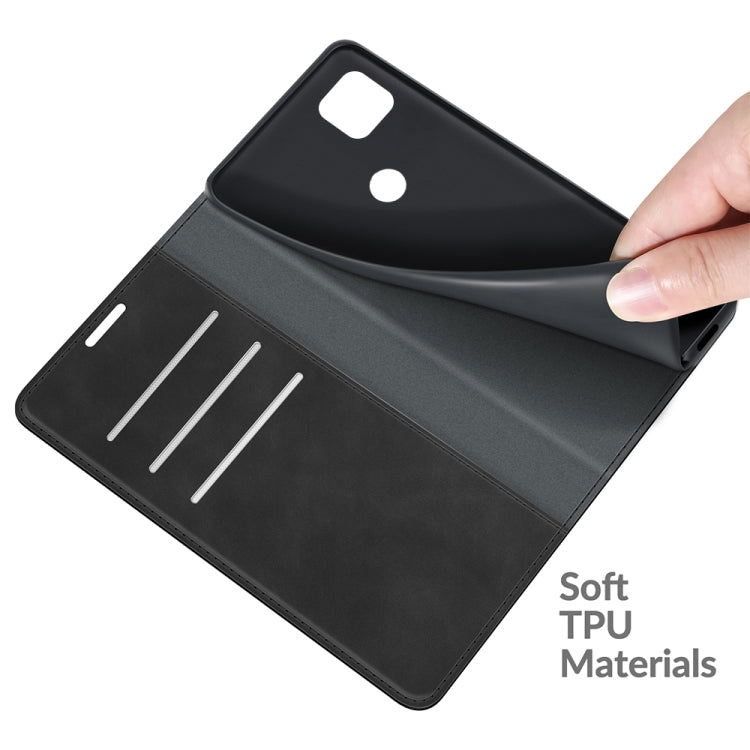 Para Motorola Moto One 5G ACE Caja de cuero de succión magnética de la succión magnética de la piel con soporte y tragamonedas y billetera (negro)