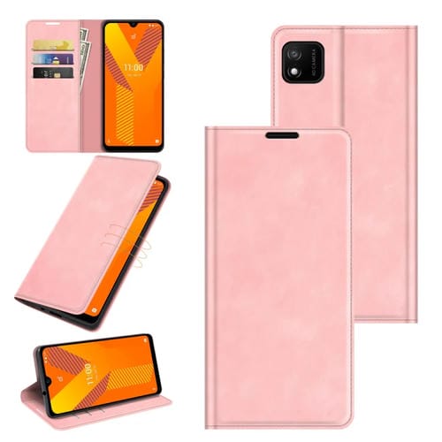 Funda de Cuero para Wiko Y62 Succión Magnética Soporte Billetera (Rosa)