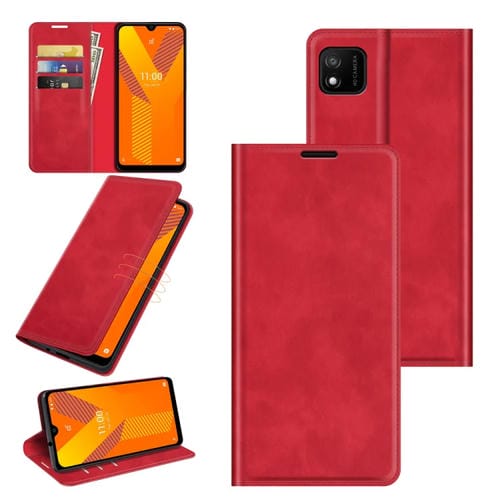 Funda de Cuero para Wiko Y62 Succión Magnética Soporte Tragamonedas Billetera (Rojo)