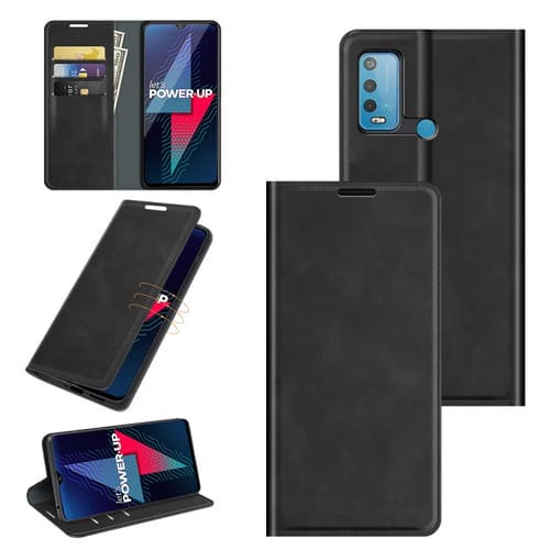 Funda para Wiko Power U30 Retro-Skin Business con Succión Magnética, Soporte, Tragamonedas y Billetera (Negro)