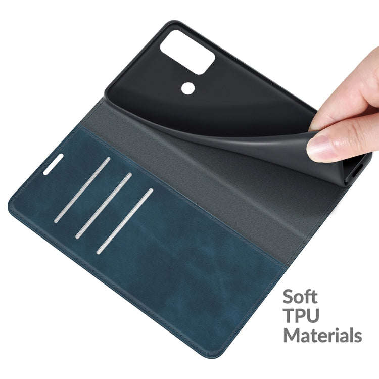 Funda de Cuero para Wiko Power U30 con Succión Magnética, Soporte, Tragamonedas y Billetera (Azul Oscuro)