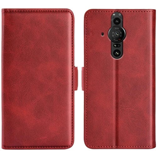 Para Sony Xperia Pro-I Hebilla magnética de doble lado de doble cara Funda de cuero con titular del teléfono con soporte y ranuras para tarjetas y billetera (rojo)
