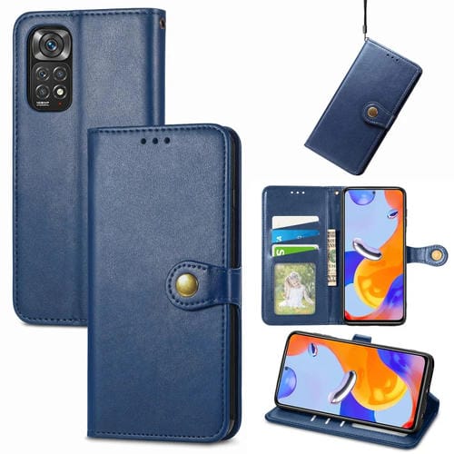 Para Xiaomi Redmi Note 11 Pro 4G Caja de cuero de cuero de cuero de color sólido retro global (azul)