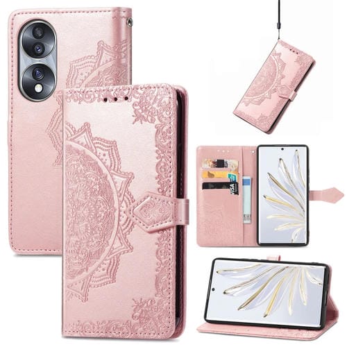 Funda para Honor 70 Mandala Flower Estampado Horizontal Flip Telephone (Oro Rosa)