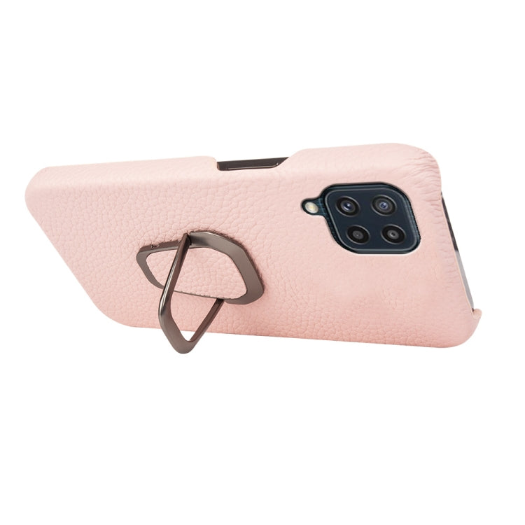 Para Samsung Galaxy M32 Ring Holder Litchi Texture Funda de teléfono de cuero genuino (rosa)