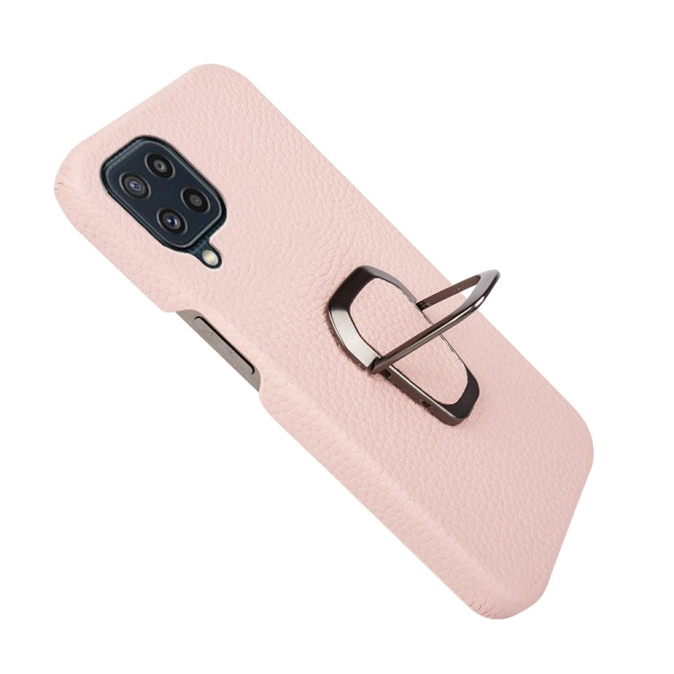 Para Samsung Galaxy M32 Ring Holder Litchi Texture Funda de teléfono de cuero genuino (rosa)