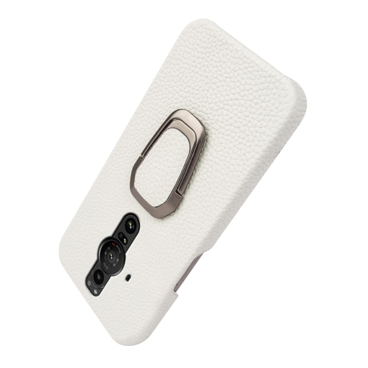 Para Sony Xperia Pro-l Ring Holder Litchi Texture Funda de teléfono de cuero genuino (Blanco)