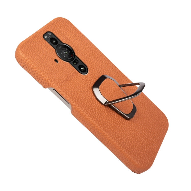 Para Sony Xperia Pro-l Ring Holder Litchi Texture Funda de teléfono de cuero genuino (Marrón)