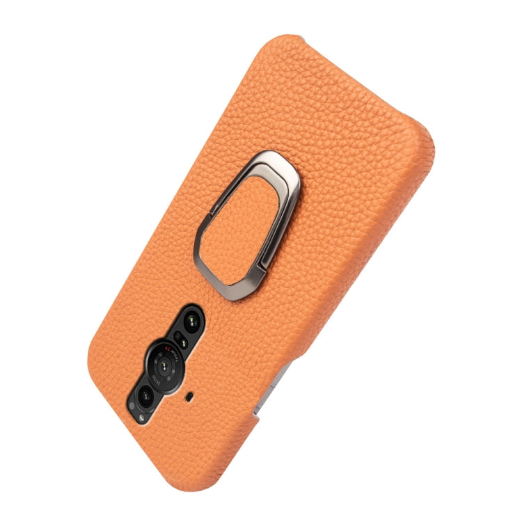 Para Sony Xperia Pro-l Ring Holder Litchi Texture Funda de teléfono de cuero genuino (Marrón)