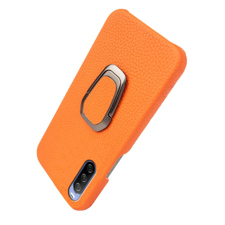 Para Sony Xperia 10 lll Ring Holder Litchi Texture Funda de teléfono de cuero genuino (Amarillo)