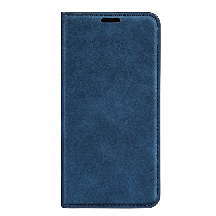 Para Samsung Galaxy S23 5G Funda de teléfono de cuero con succión magnética de piel retro (azul oscuro)