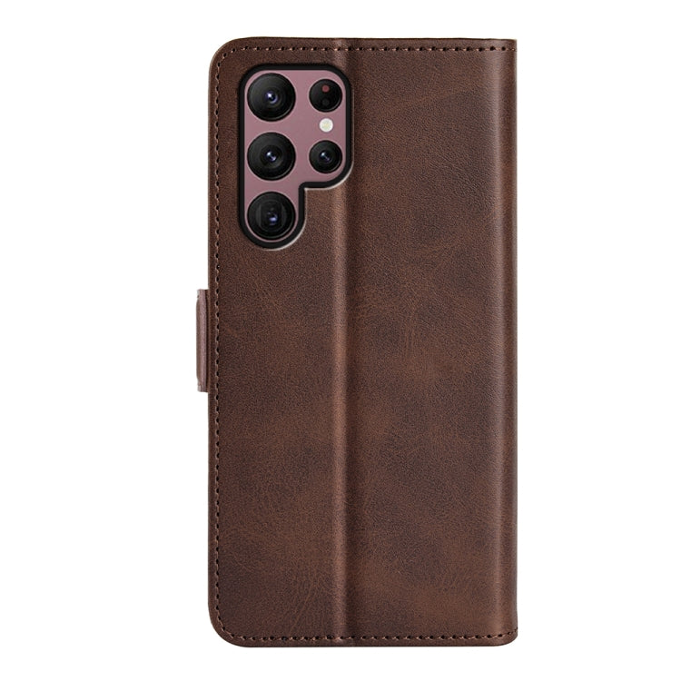 Para Samsung Galaxy S23 Ultra 5G Caja de teléfono de cuero con hebilla magnética de doble cara (marrón)