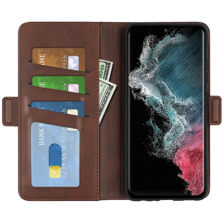 Para Samsung Galaxy S23 Ultra 5G Caja de teléfono de cuero con hebilla magnética de doble cara (marrón)
