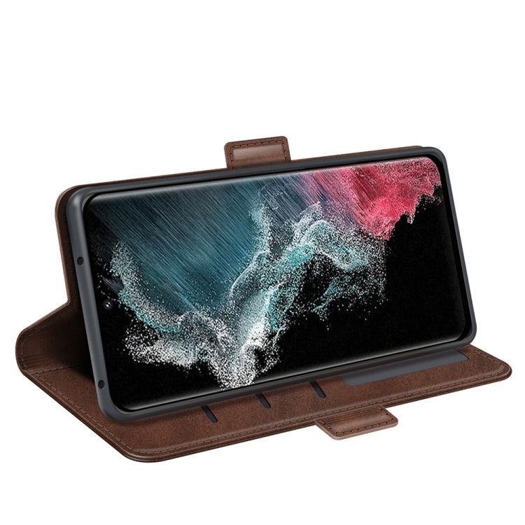 Para Samsung Galaxy S23 Ultra 5G Caja de teléfono de cuero con hebilla magnética de doble cara (marrón)