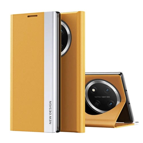 Funda de Cuero con Adsorción Electrochapada Lateral para Honor X9C (Amarillo)