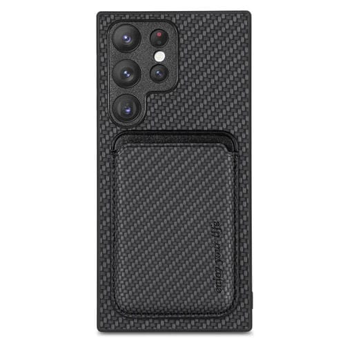Para Samsung Galaxy S22 Ultra 5G Tarjeta de cuero de fibra de carbono Magsafe Funda magnética para teléfono (Negro)