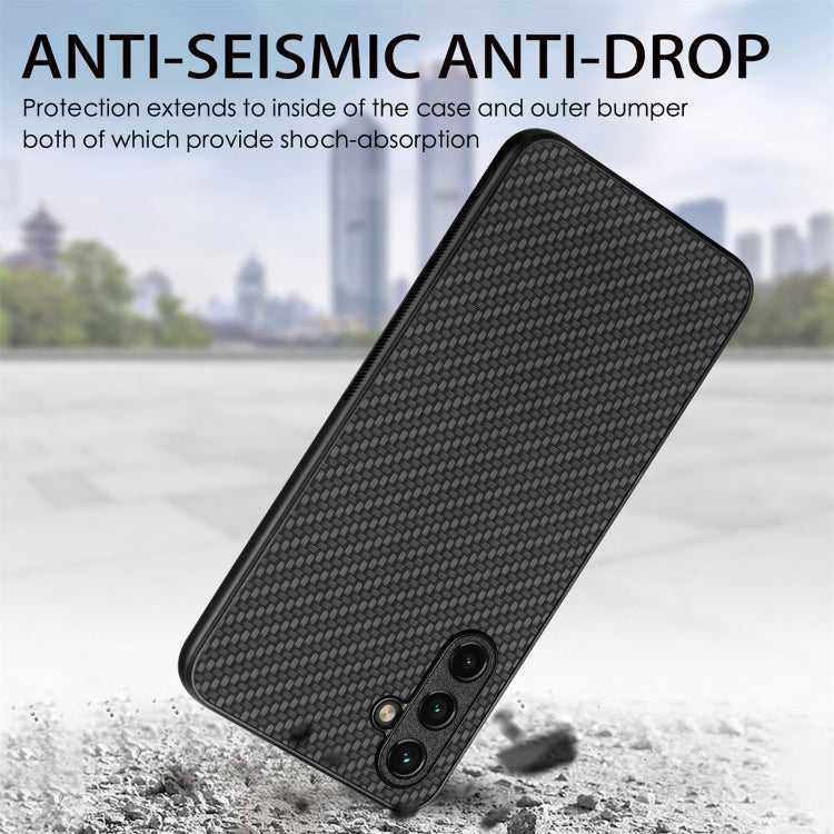 Para Samsung Galaxy A34 5G Funda trasera de cuero con textura de fibra de carbono para teléfono (marrón)
