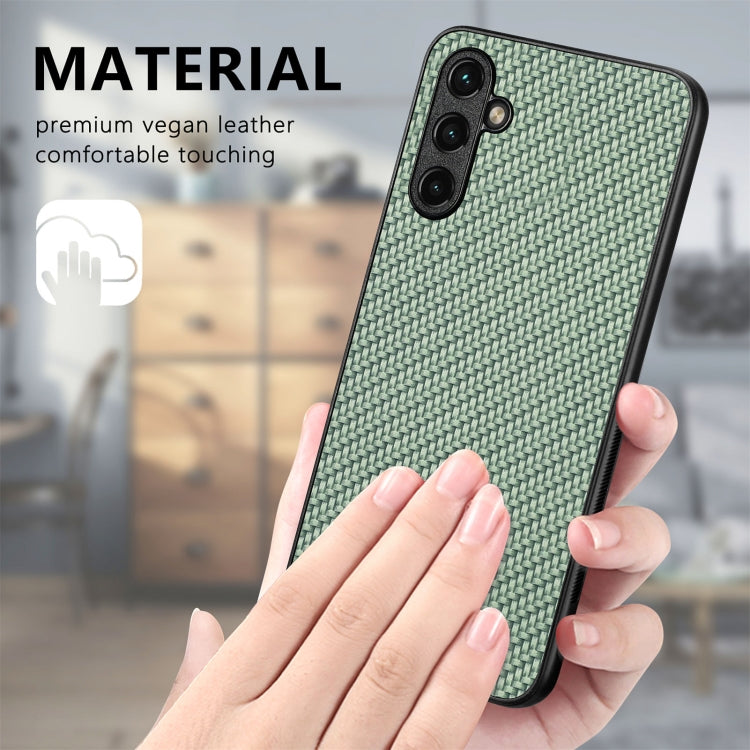 Para Samsung Galaxy A34 5G Funda trasera de cuero con textura de fibra de carbono para teléfono (marrón)