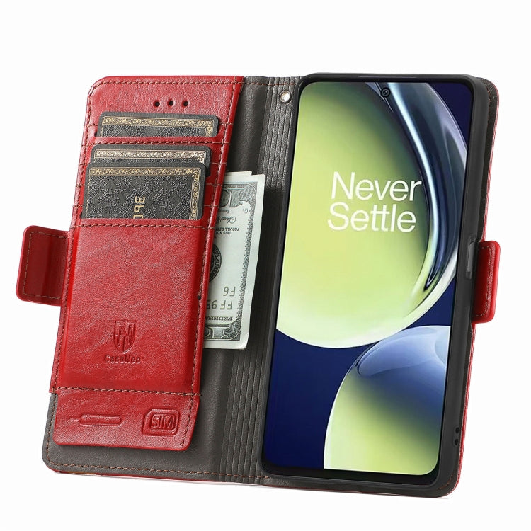 Funda de Cuero Caseneo Splicing con Hebilla Magnética Dual para OnePlus Nord Ce 3 Lite (Rojo)