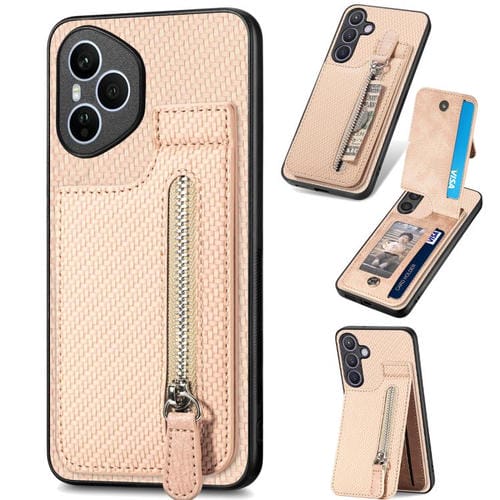 Funda de fibra de carbono con tapa vertical y cremallera para Honor 400 Global (caqui)
