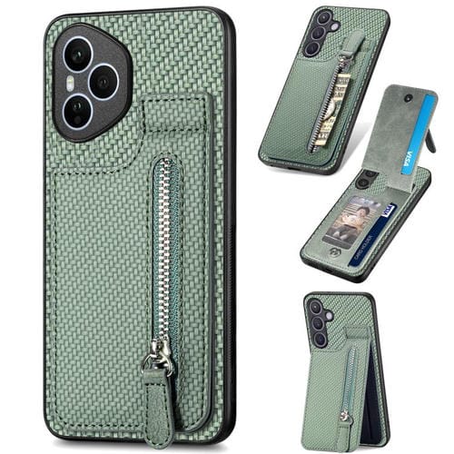 Funda de fibra de carbono con tapa vertical y cremallera para Honor 400 Pro (verde)