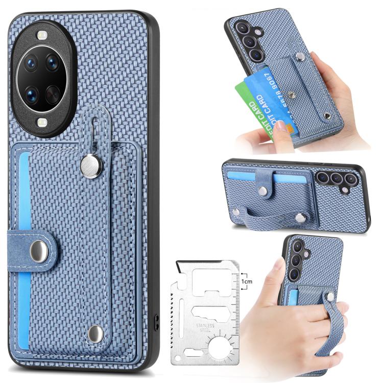 Funda trasera con soporte para tarjeta y correa para Huawei Nova 14, incluye cuchillo (azul)