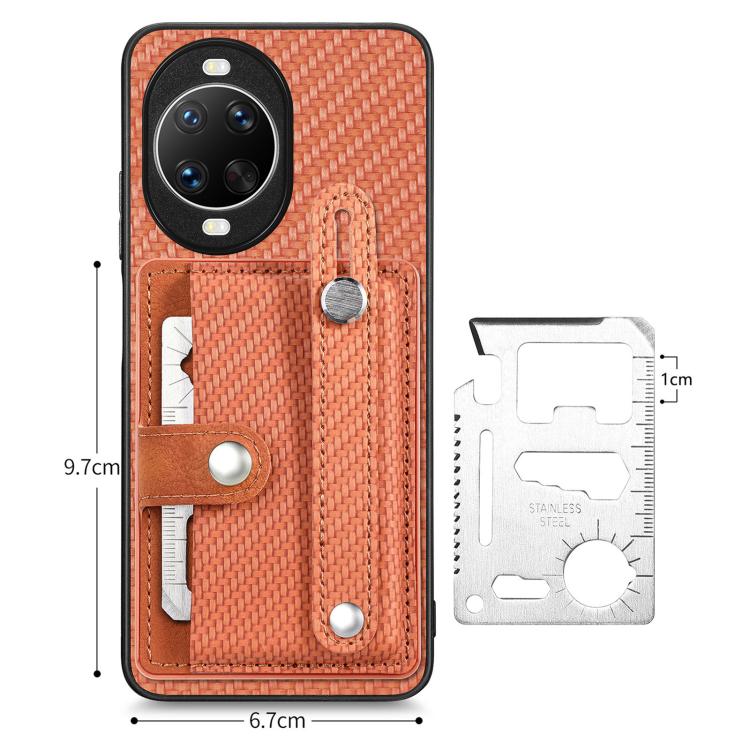Funda trasera con soporte para tarjeta y correa para Huawei Nova 14, incluye cuchillo (marrón)