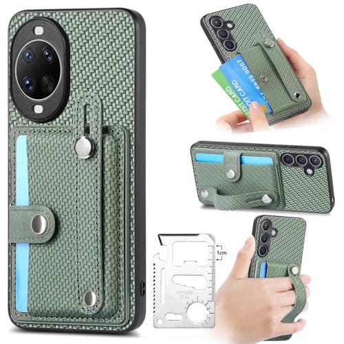 Funda trasera con correa para Huawei nova 14 Pro, soporte para tarjetas, billetera y cuchillo (verde)