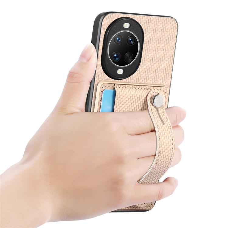 Funda trasera para Huawei nova 14 Ultra con correa de muñeca, soporte para tarjetas, billetera y cuchillo (caqui)