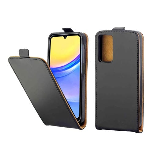 Funda de Cuero para Samsung Galaxy A15 4G y 5G con Tapa Vertical y Ranura para Tarjeta (Negro)