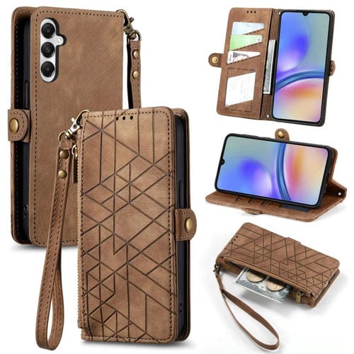 Funda para Teléfono Samsung Galaxy A05S Cuero Hebilla Lateral Billetera Cremallera (Marrón)