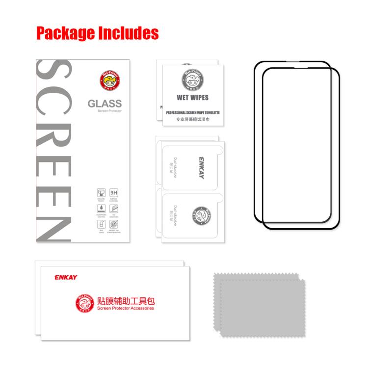 Película de Vidrio Templado Enkay para iPhone 16E con Pegamento Completo (2 Piezas)