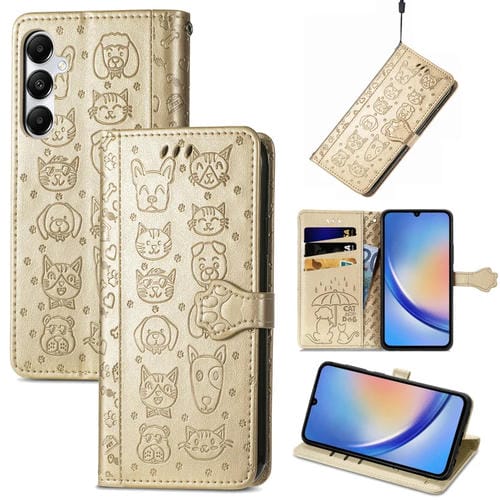 Funda para Teléfono Samsung Galaxy A35 5G Cuero Relieve Perro y Gato (Dorado)