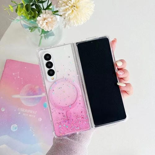 Funda protectora para teléfono Samsung Galaxy Z Fold4 Magsafe Glitter TPU (Rosa)