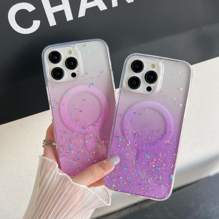 Funda híbrida de TPU transparente con purpurina MagSafe para iPhone 16e (rosa)