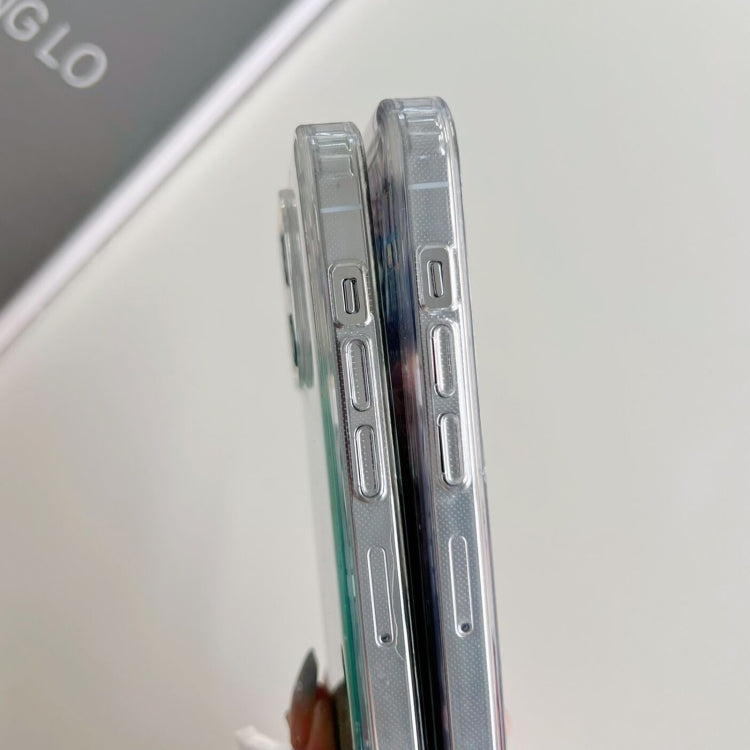 Funda híbrida de TPU transparente con purpurina MagSafe para iPhone 16e (negra)