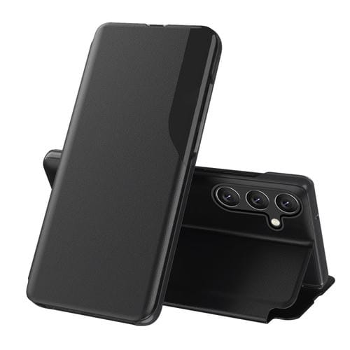 Funda de Cuero Flip Holder para Samsung Galaxy A55 Atracción (Negro)