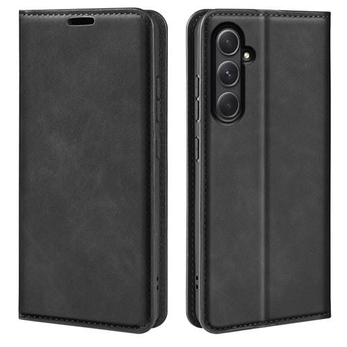 Funda para Teléfono Samsung Galaxy A55 Cuero Succión Magnética Piel Retro (Negro)