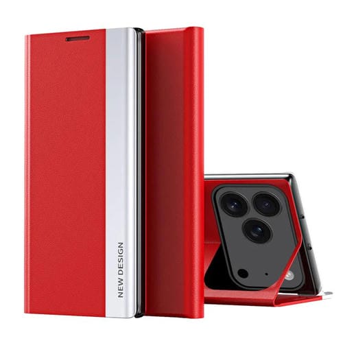 Funda de cuero con adsorción lateral galvanizada para iPhone 17 Pro Max (roja)