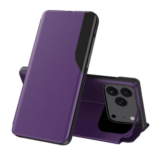 Funda de cuero con tapa y pantalla lateral para iPhone 17 Pro (morada)