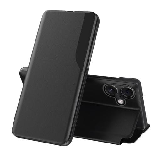Funda de cuero con tapa y pantalla lateral para iPhone 17 (negra)