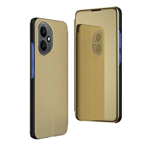 Funda de cuero con tapa horizontal y espejo chapado de 160,8 mm para Honor 400 Pro Global con soporte (dorada)