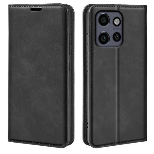 Funda de Cuero con Ventosa Magnética para Motorola Moto Edge 50 Neo 5G (Negro)
