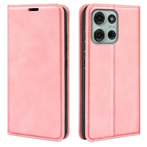 Funda de Cuero con Ventosa Magnética para Motorola Moto G75 5G Retro-Skin (Rosa)