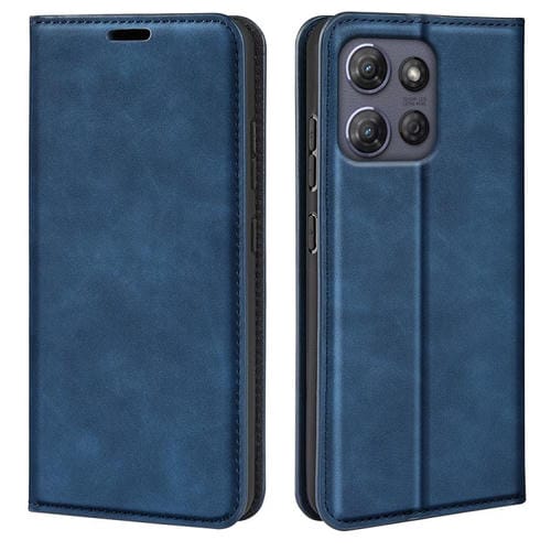 Funda de Cuero con Ventosa Magnética para Motorola Moto G Power 2025 (Azul Oscuro)