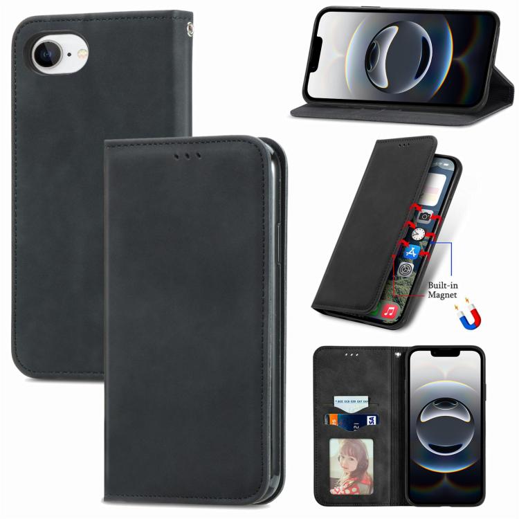 Funda de Cuero con Tapa Magnética y Tacto Retro para iPhone 16E (Negra)