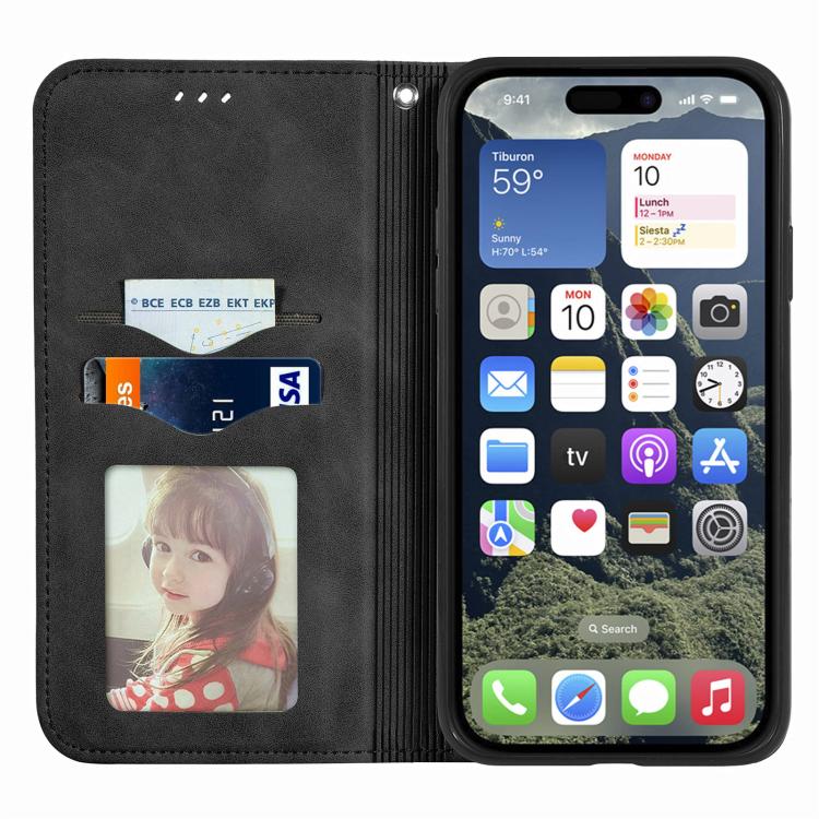 Funda de Cuero con Tapa Magnética y Tacto Retro para iPhone 16E (Negra)